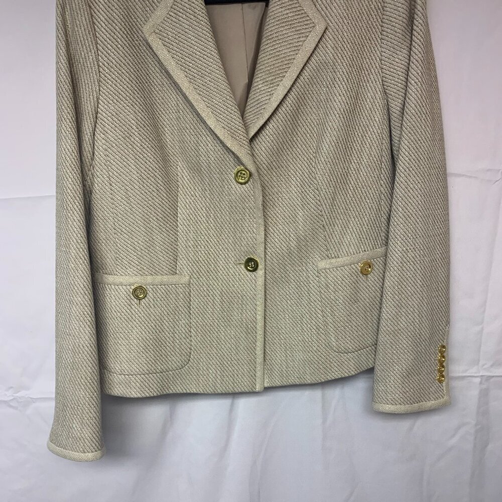Talbots Blazer Classic Timeless Metallic Academica Office Neutral Womens SZ 14 - Picture 2 of 10
